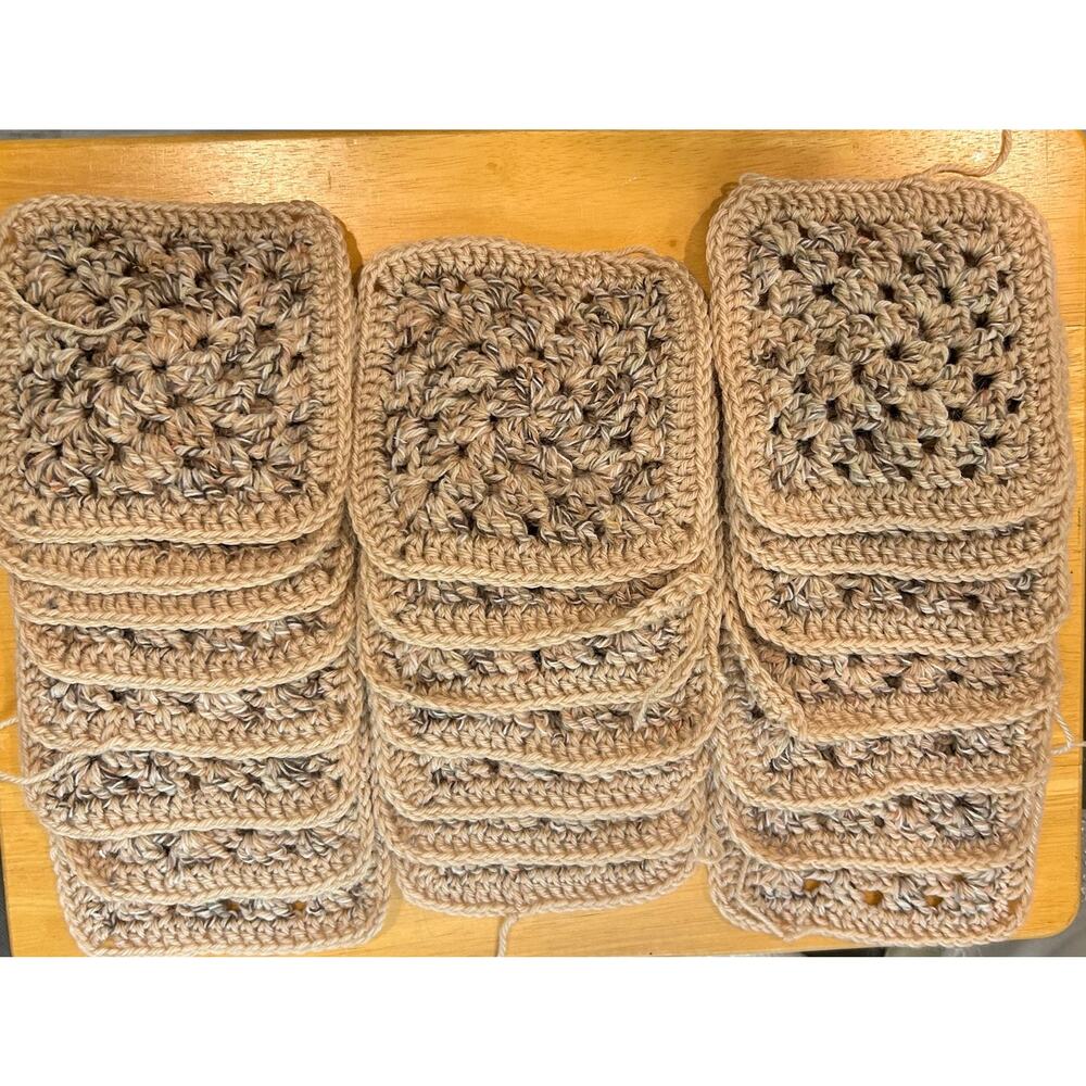 Granny Squares 22 Brown Variegated Blanket Shawl Ready to Make Crochet 6"x6"